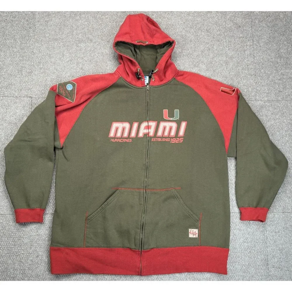 NCAA University of Miami Hurricanes Vintage Full Zip Long Sleeve Jacket Size 2XL